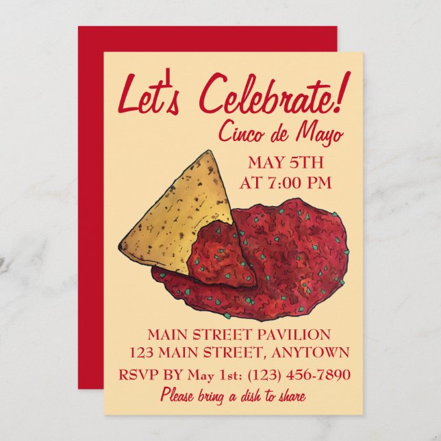 Let's Celebrate Cinco de Mayo Fiesta Chips Salsa Invitation (Front/Back)