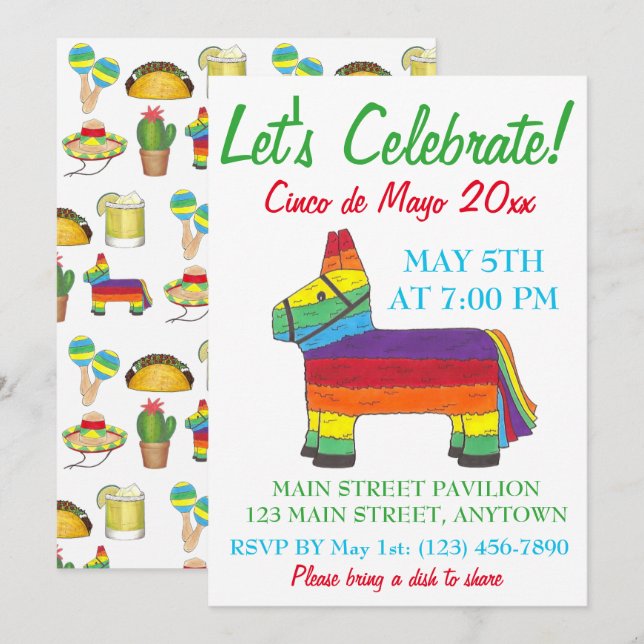 Let's Celebrate Cinco de Mayo Fiesta Taco Piñata Invitation (Front/Back)