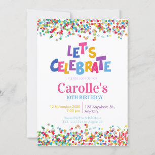 Let's celebrate Confetti Party birthday Invitation