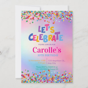 Let's celebrate Confetti Party birthday Invitation