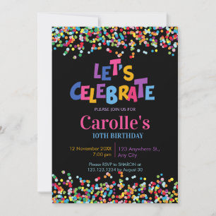 Let's celebrate Confetti Party birthday Invitation