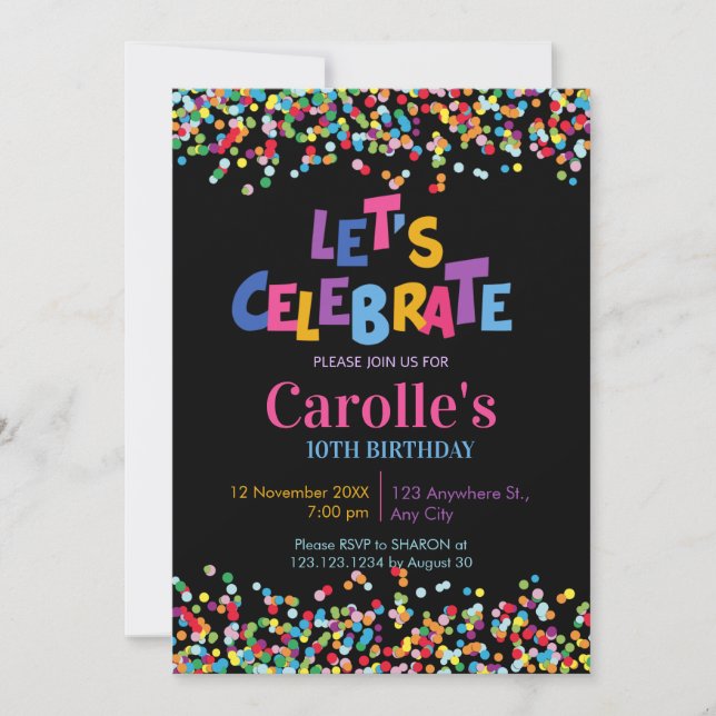 Let's celebrate Confetti Party birthday Invitation (Front)