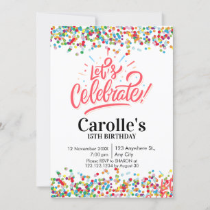 Let's celebrate Confetti Simple Party birthday Invitation