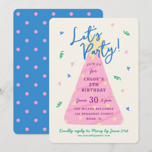Let's Celebrate Cute Birthday Party Hat Confetti Invitation