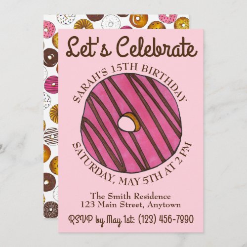 Lets Celebrate Donut Doughnut Birthday Brunch Invitation