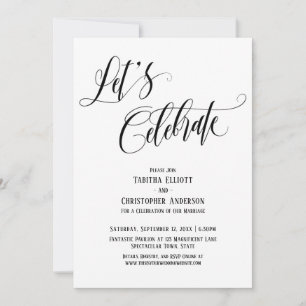 Let's Celebrate Elaborate Script Black and White Invitation
