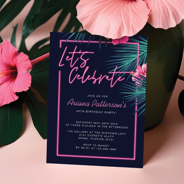 Let's Celebrate Electric NeonTropical Birthday Invitation (Electric Love Neon Wedding Collection)