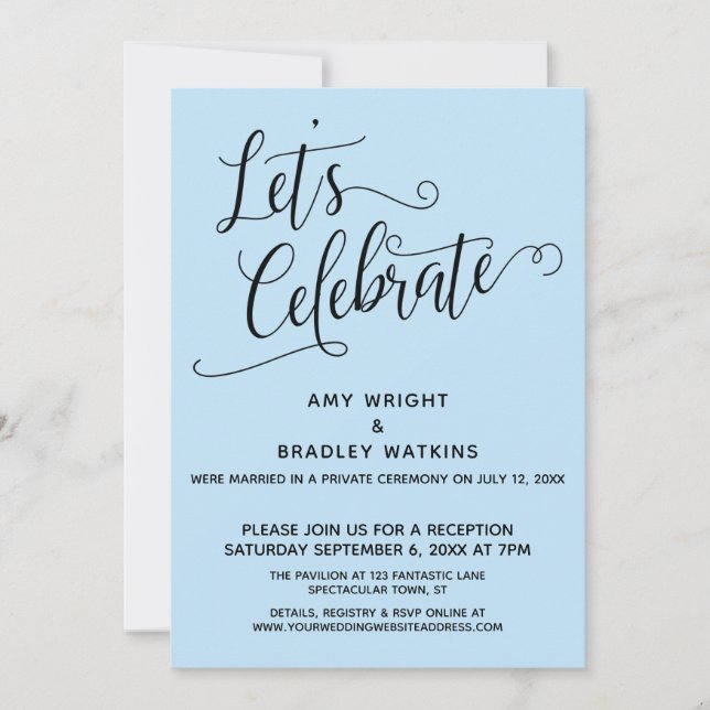 Let's Celebrate Elegant Baby Blue Reception-Only Invitation (Front)