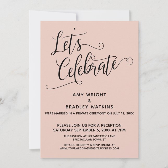 Let's Celebrate Elegant Blush Reception-Only Invitation (Front)