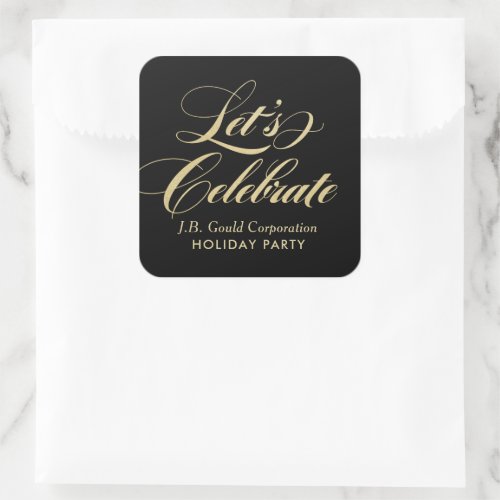 Lets Celebrate Elegant Gold Script Holiday Party Square Sticker