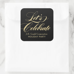 Let's Celebrate Elegant Gold Script Holiday Party Square Sticker