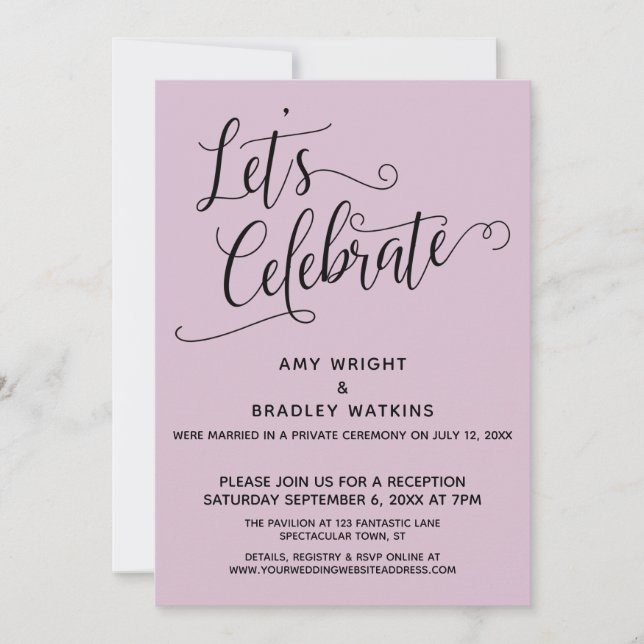 Let's Celebrate Elegant Light Mauve Reception-Only Invitation (Front)