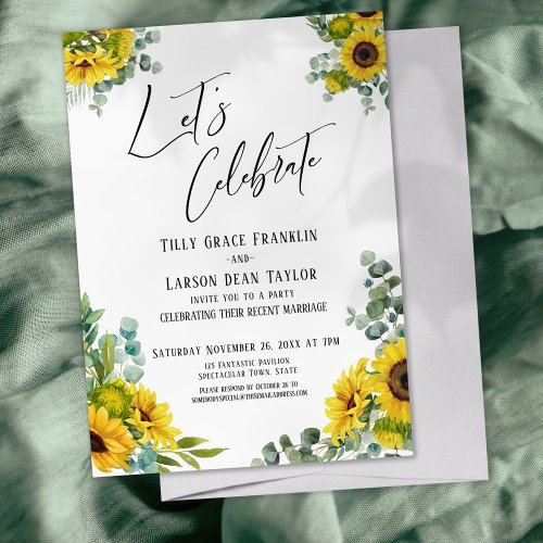 Lets Celebrate Eucalyptus Sunflower Reception Invitation