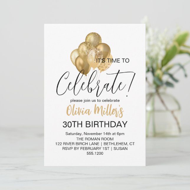 Let's Celebrate Faux Gold 30TH Birthday Party Invitation (Standing Front)