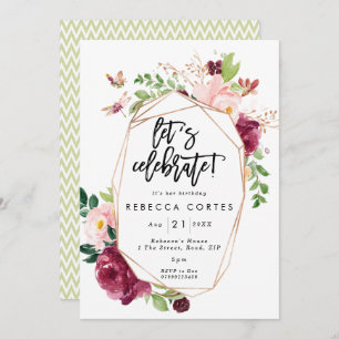 let's celebrate geometric floral birthday invitation