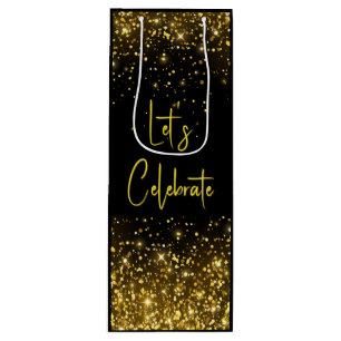 Let's Celebrate Glam Gold Glitter Wine Tote Wine Gift Bag