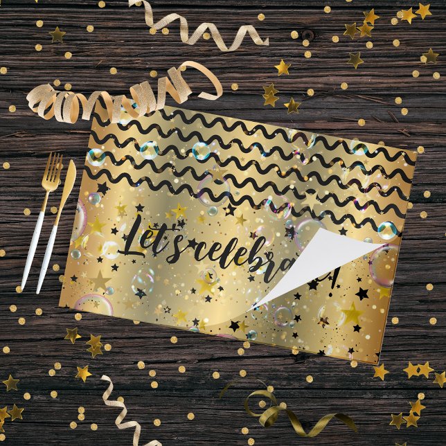 Let's Celebrate Gold Black Stars Paper Placemat (Creator Uploaded)