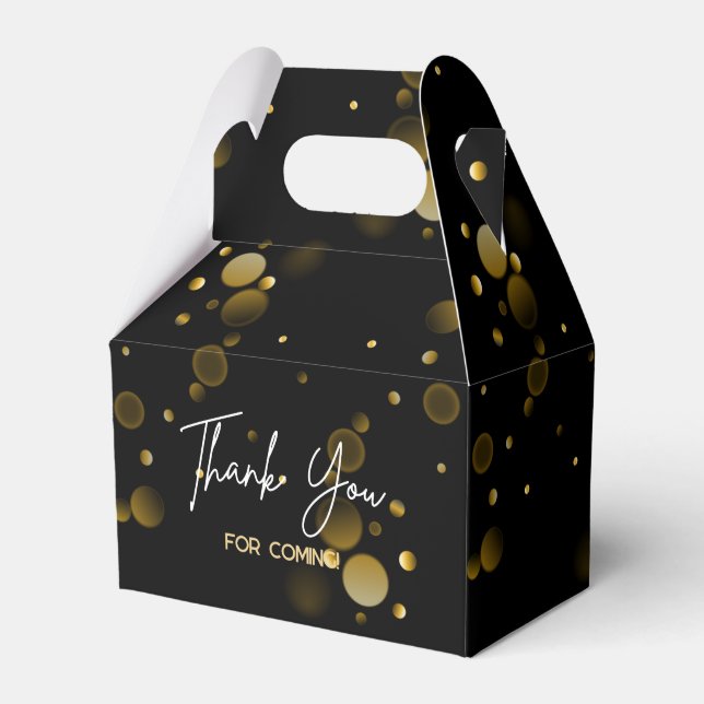 Let's Celebrate Gold Bokeh Gradient Black Birthday Favor Boxes (Front Side)