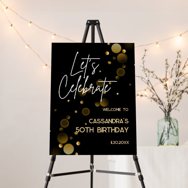Let's Celebrate Gold Bokeh Gradient Black Birthday Foam Board (In Situ (Stand))