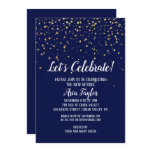 Let's Celebrate Gold Confetti on Navy Blue Party Invitation Let's Celebrate Gold Confetti on Navy Blue Party Invitation
