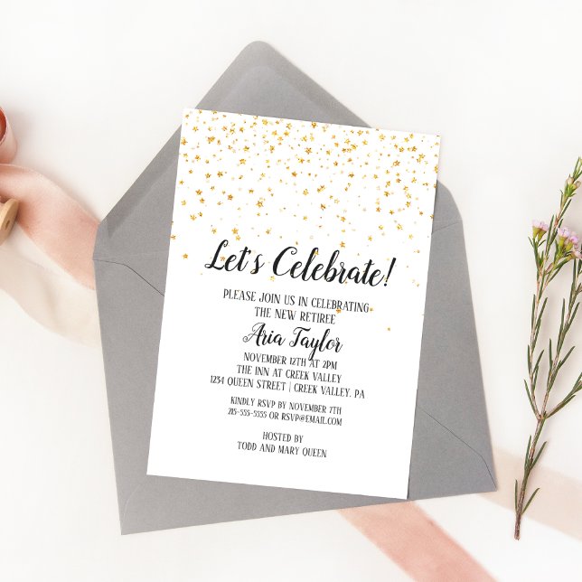 Let's Celebrate Gold Confetti Retirement Party Invitation (Creator Uploaded)
