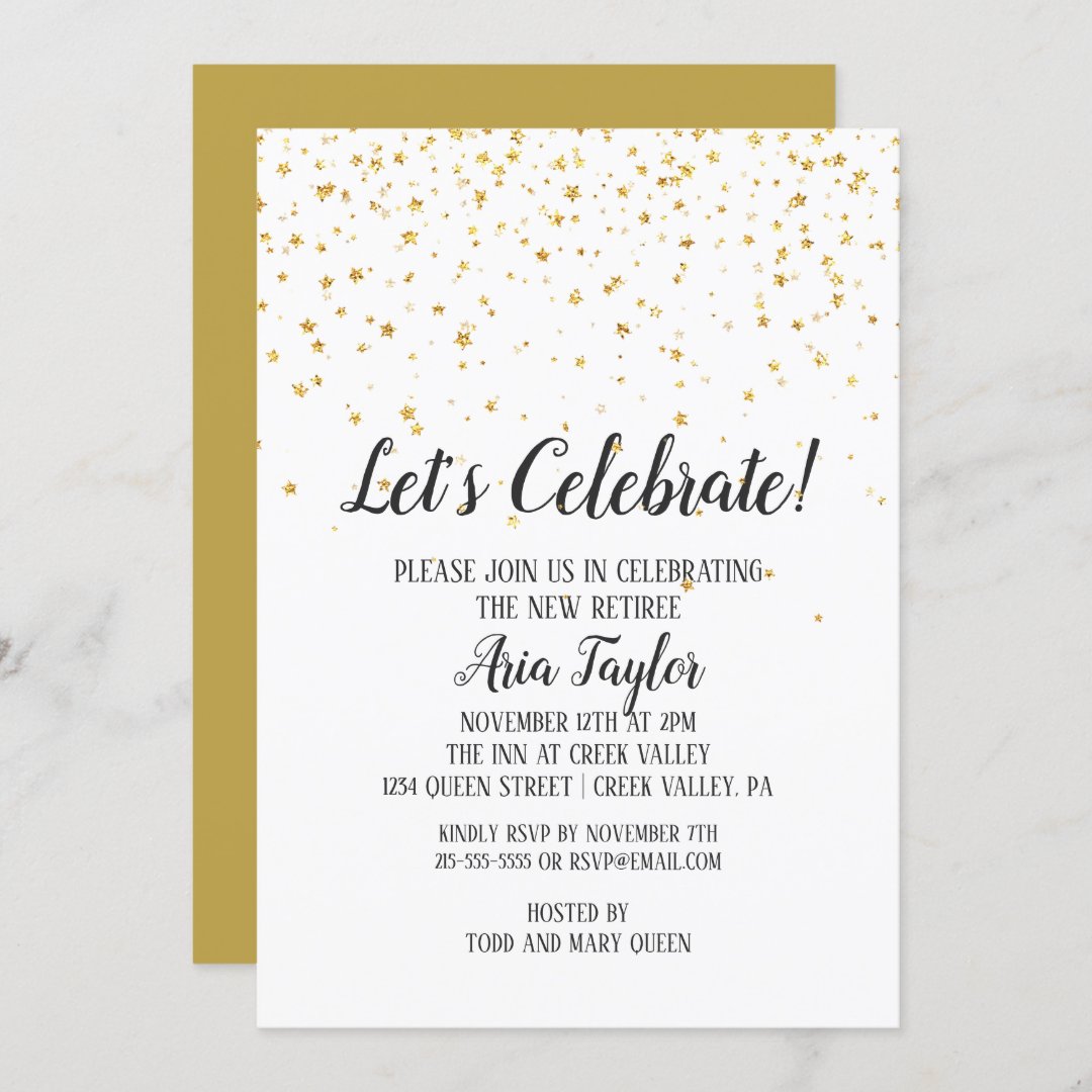 Let's Celebrate Gold Confetti Retirement Party Invitation | Zazzle