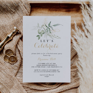Let's Celebrate Gold Green Foliage Party Invitation