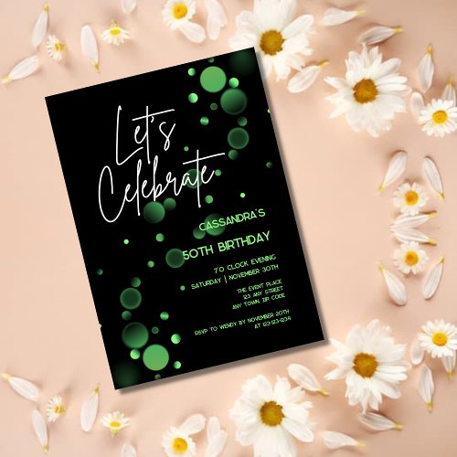 Lets Celebrate Green Bokeh Gradient Birthday Invitation