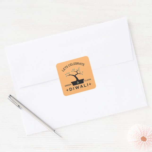 Lets celebrate green & clean Diwali Square Sticker (Envelope)