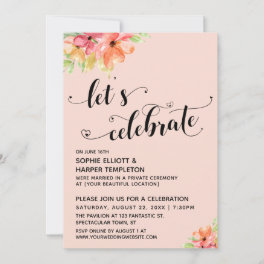 Let's Celebrate Hearts Script Florals Blush Pink Invitation