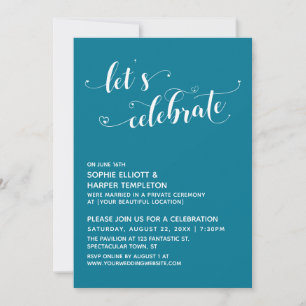 Let's Celebrate Hearts Script Teal Reception Invitation