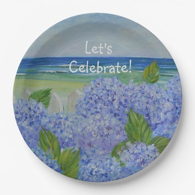 Let's Celebrate Hydrangea Beach Paper Plates (Front)