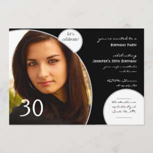 Lets Celebrate in Black and White Photo Birthday Invitation