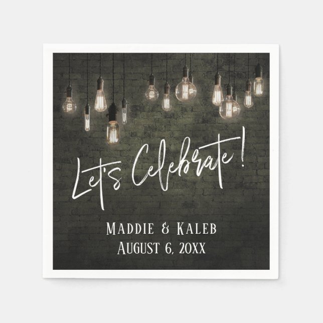 Let's Celebrate Industrial Bricks w/ Edison Lights Napkins (Front)