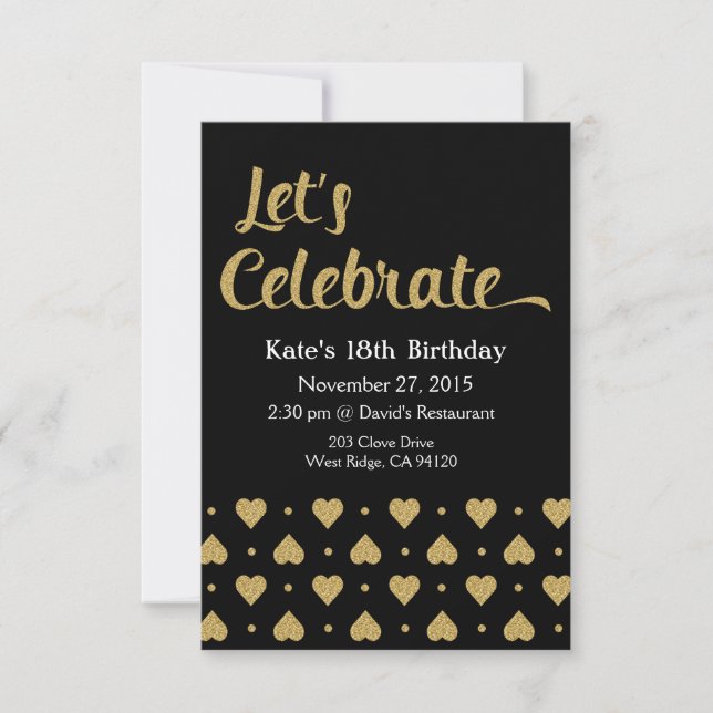 Let's Celebrate Invitation Card, Gold Glitter (Front)