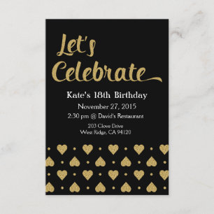 Let's Celebrate Invitation Card, Gold Glitter
