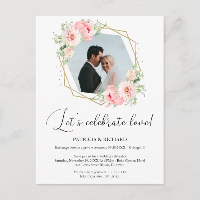 Let's Celebrate Love Eloped Wedding Reception Postcard (Front)