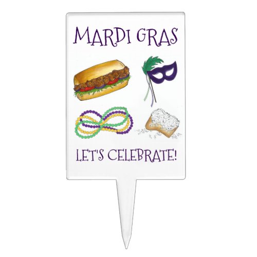 Lets Celebrate Mardi Gras Beignet Beads NOLA Cake Topper