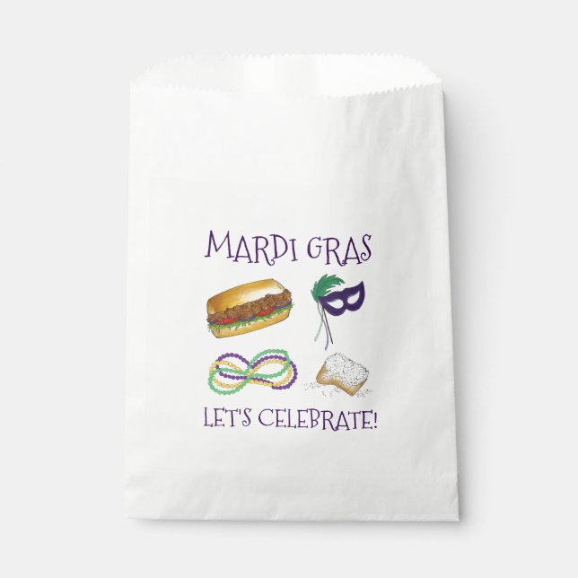 Let's Celebrate Mardi Gras Beignet Beads NOLA Favor Bag (Front)