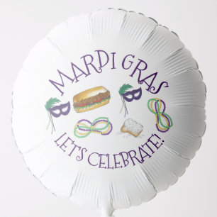 Let's Celebrate Mardi Gras NOLA Mask Beads Beignet Balloon