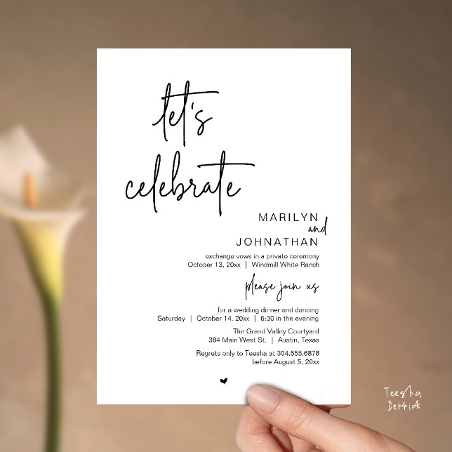Let's Celebrate, Minimal Modern Wedding Reception Invitation (Let's Celebrate, Modern Minimal Wedding Reception dinner dancing Invitation card black and white)