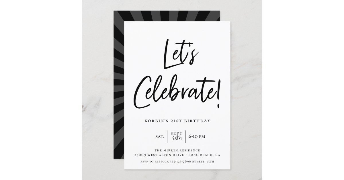 Let's Celebrate Modern Black Script Birthday Invitation | Zazzle