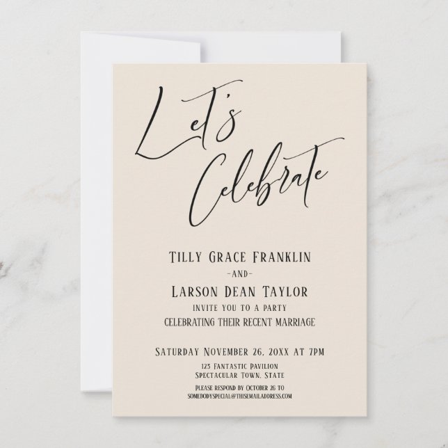 Let's Celebrate Modern Elegant Cream Wedding Party Invitation (Front)