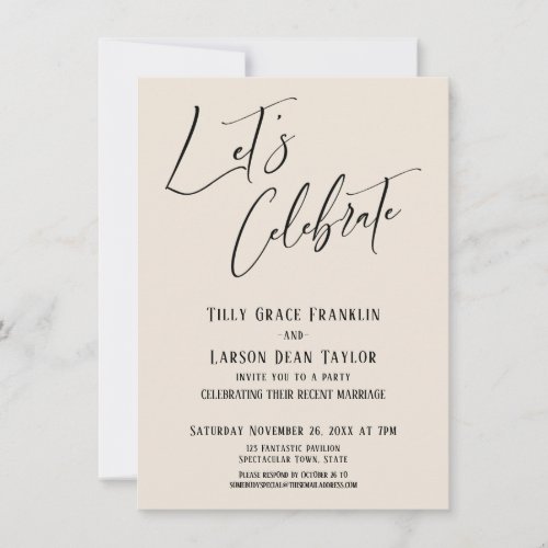 Lets Celebrate Modern Elegant Cream Wedding Party Invitation
