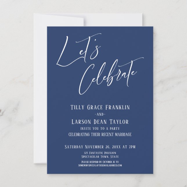 Let's Celebrate Modern Elegant Navy Wedding Party Invitation (Front)