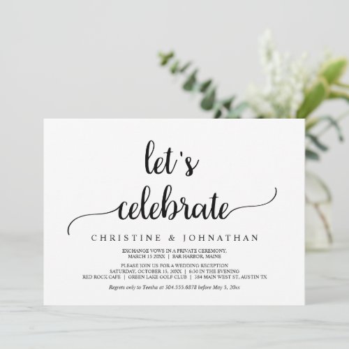 Lets Celebrate Modern Rustic Wedding Elopement Invitation