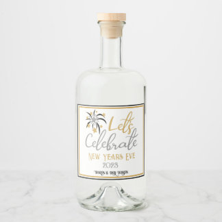 Let's Celebrate New Years Eve Black Gold Silver Liquor Bottle Label