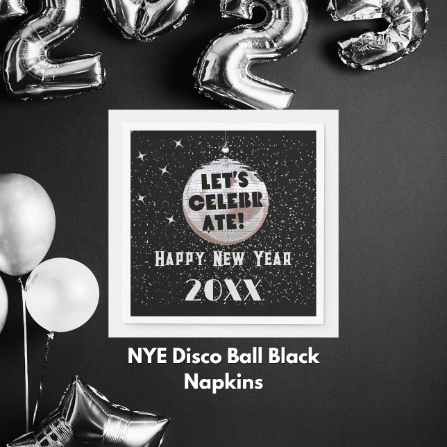 Let's Celebrate NYE Disco Ball Black Napkins (NYE Disco Ball Black Napkins)