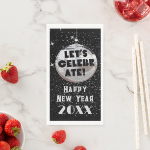 Let's Celebrate NYE Disco Ball Black Paper Guest Towels