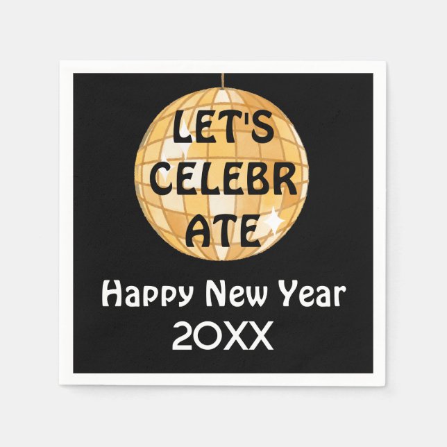 Let's Celebrate NYE Disco Ball Gold Napkins (Front)